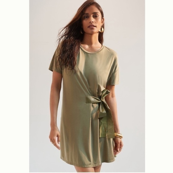 Anthropologie Dolan Collection Belted Mini Shirt Dress Olive Dress Relaxed M - Picture 2 of 13